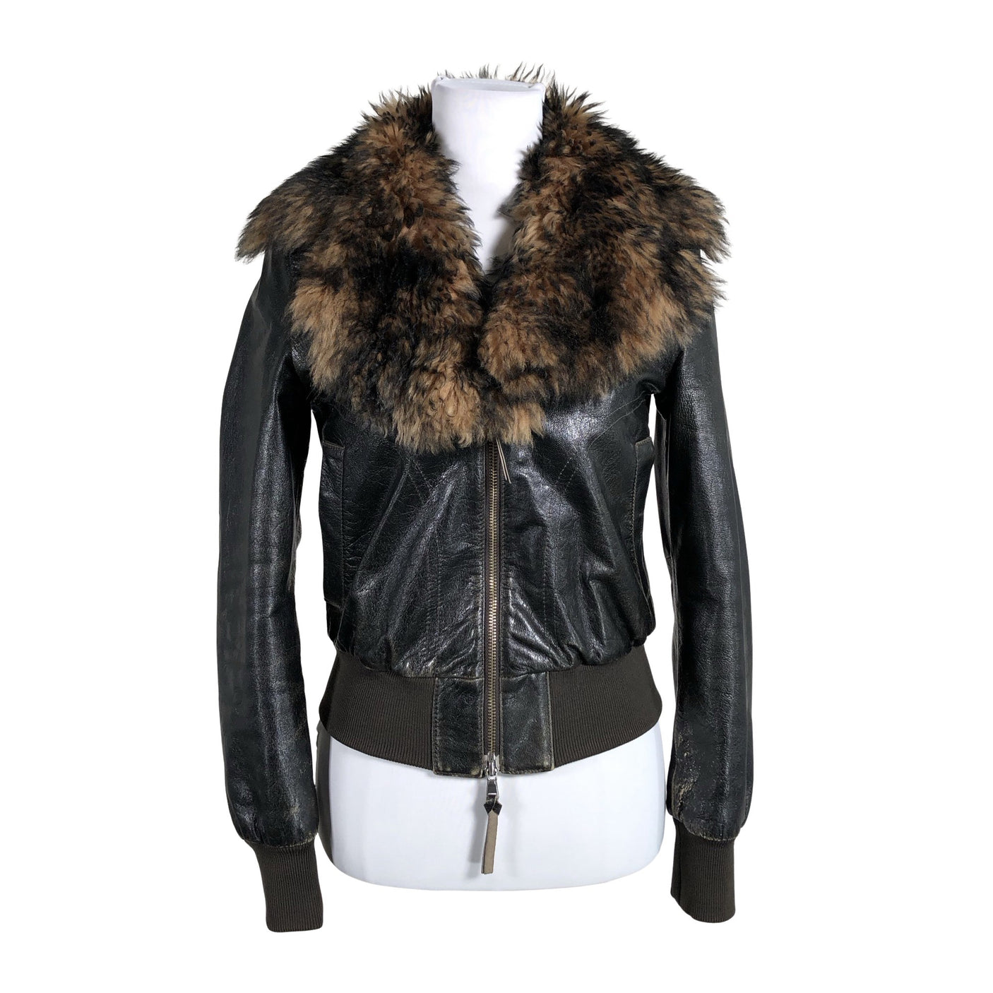 Naisten Benetton - Nahkatakki, koko 36 - Ruskea (1)