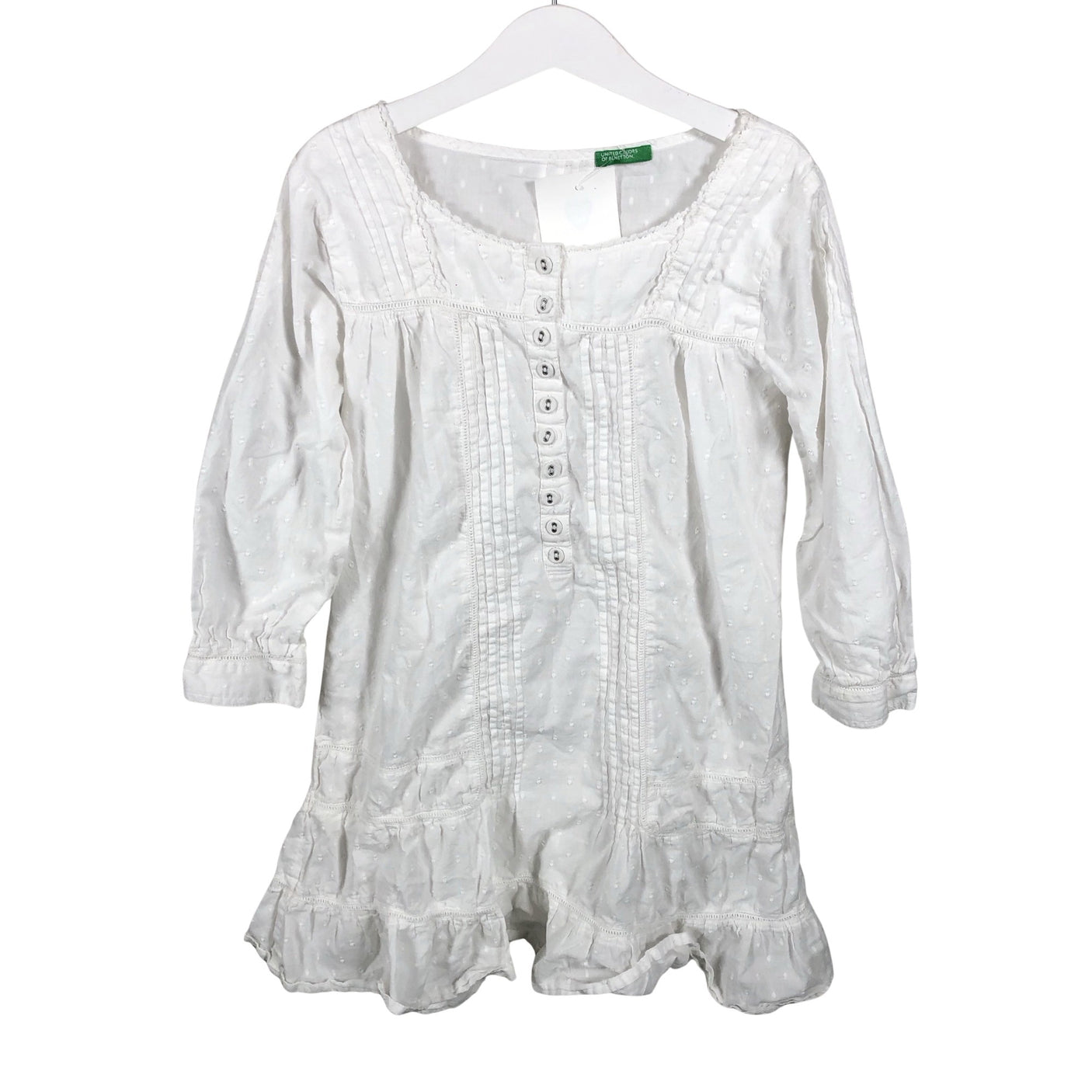 Tyttöjen Benetton - Kangasmekko, koko 122 - 128 - Valkoinen (1)