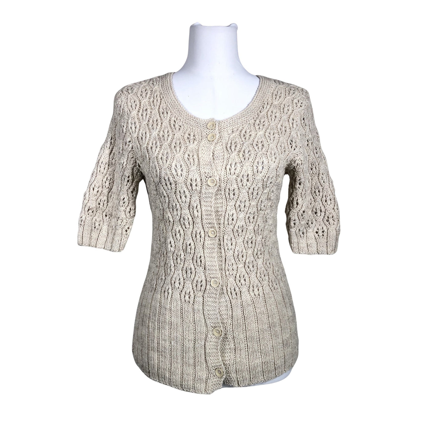 Naisten Handmade - Neuletakki, koko 38 - Luonnonvalkoinen (1)