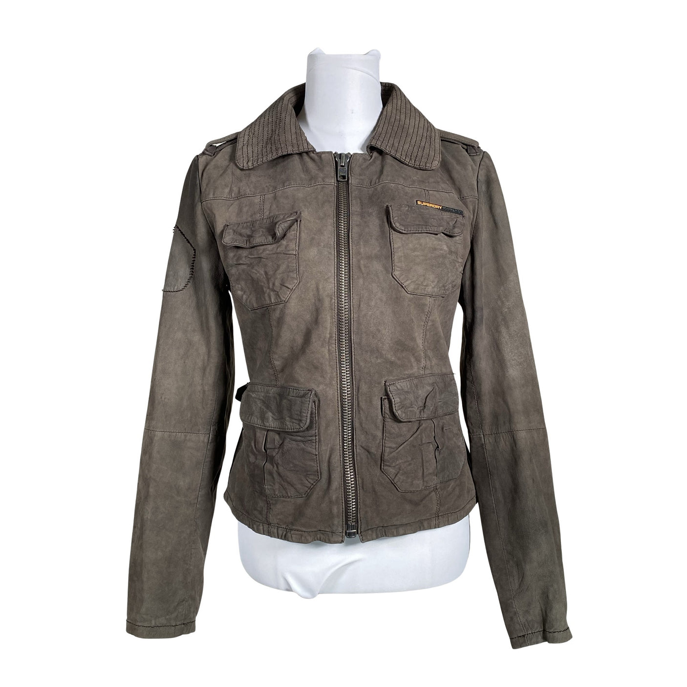Naisten Superdry - Nahkatakki, koko 38 - Ruskea (1)