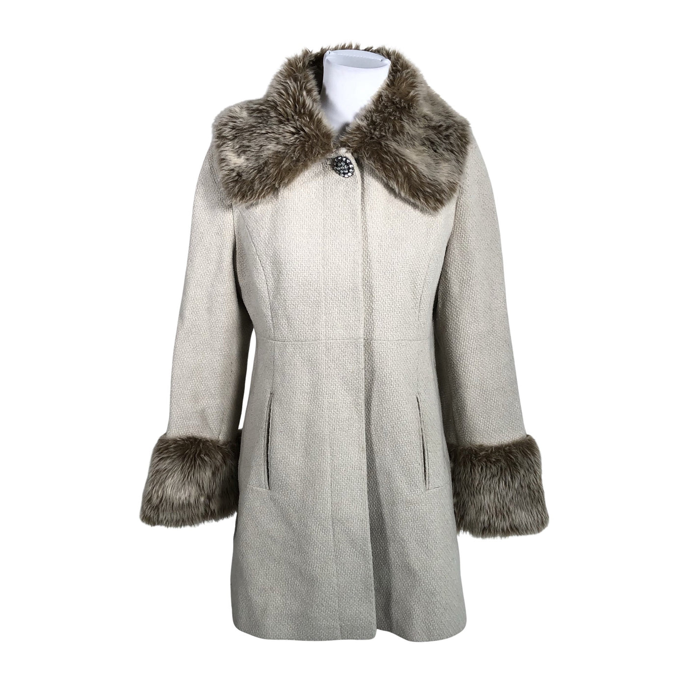 Naisten Miss Selfridge - Villakangastakki, koko 42 - Beige (1)