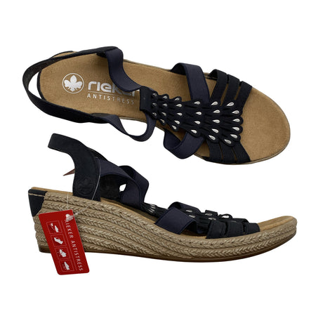 Naisten Rieker - Kiilakorkosandaalit, koko 39 - Musta ()