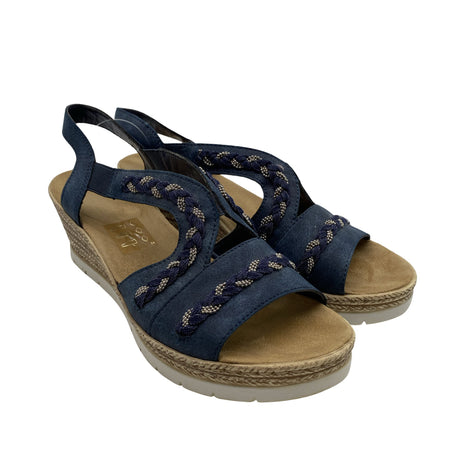 Naisten Rieker - Kiilakorkosandaalit, koko 39 - Sininen (2)
