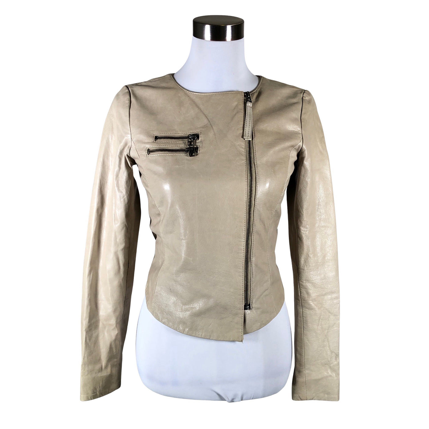 Naisten Selected - Nahkatakki, koko 34 - Beige (1)
