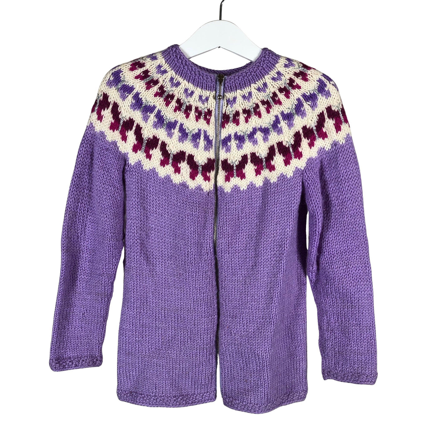 Tyttöjen Handmade - Neuletakki, koko 98 - 104 - Violetti (1)