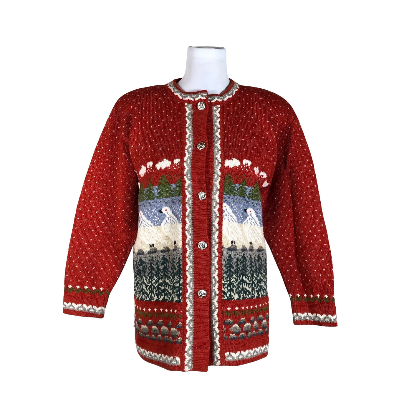 Naisten Handmade - Neuletakki, koko 36 - Punainen (1)