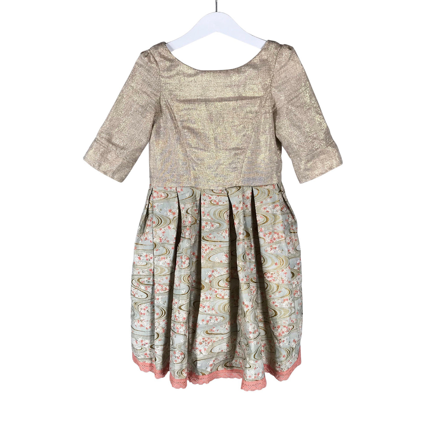 Tyttöjen Handmade - Kangasmekko, koko 104 - 110 - Beige (1)