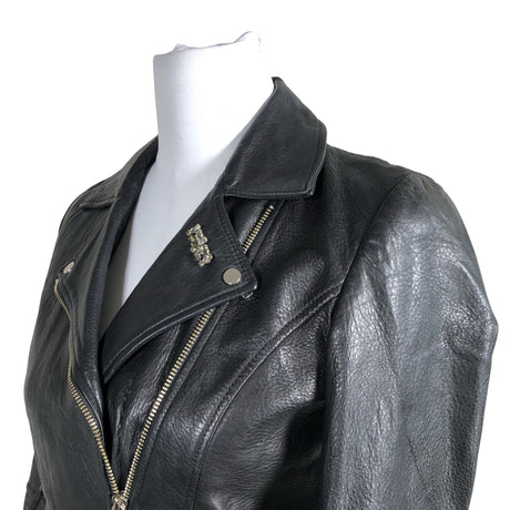Naisten Massimo Dutti - Nahkatakki, koko 34 - Musta (2)
